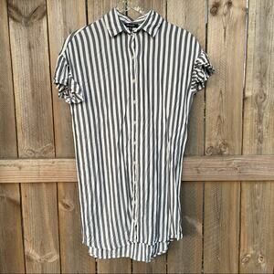 Madewell Striped Courier Ruffle Sleeve Shirt Dress Button Down Shift Gray Sz XXS